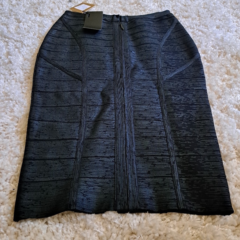 ALBERTO MAKALI Black Metallic Bandage Bodycon Midi Skirt With‎ Zipper Size M - Picture 3 of 7